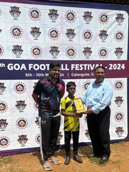 Kanak Sashte from our U-12 team receiving the 'Player of the Team' award for his exceptional skills and effort.