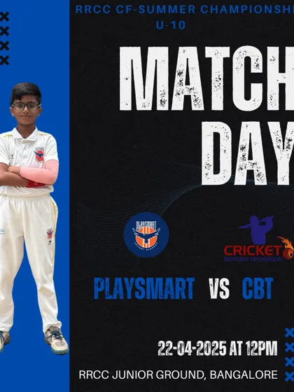 Match day announcement for the U-10 RRCC Summer Championship. Our young players from Playsmart ready to compete against CBT.