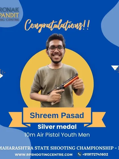 A silver medal for our youth shooter Shreem Pasad in the 10m Air Pistol Youth Men event at the 37th Maharashtra State Shooting Championship.
