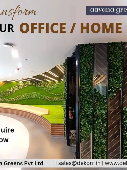 We transformed this office reception area with a custom moss and grass installation. The curved green wall and accent panels bring a sense of nature and calm to the workspace, boosting positivity and productivity.