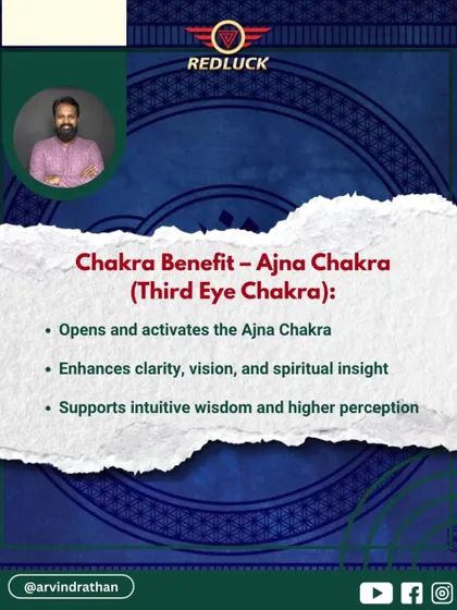 The primary chakra benefit of the 15-Mukhi Rudraksha is the activation of the Ajna (Third Eye) Chakra. This enhances clarity, vision, and spiritual insight, supporting higher perception and intuitive wisdom.