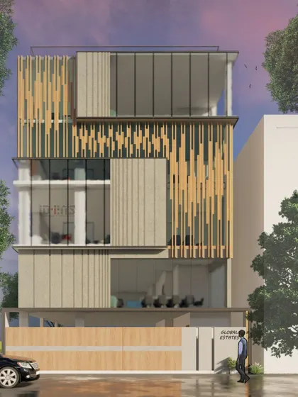 A duplicate image of the frontal view of the Global Estates building.