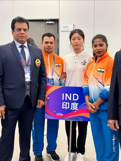 At the opening ceremony of the 20th Senior Asian Karate Championship in Hangzhou, China. As an AKF Executive Council Member, I lead the Indian delegation, ensuring our team is well-represented.