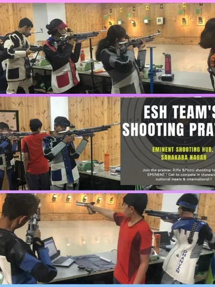 A collage showcasing various aspects of our team's practice sessions, from rifle and pistol shooting to equipment setup.