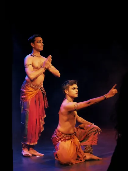 A pose from 'ATAH' that showcases the storytelling aspect of our duet. Our postures and expressions convey a narrative of interaction and connection.