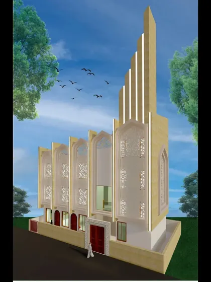 Our upcoming mosque project, "Miraj Mosque". The name means "The Ascending," which inspired the design. The form and minarets are designed to ascend from south to north in a contemporary interpretation of Islamic architecture.