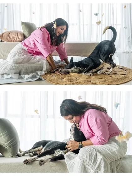 A collage from our Mother's Day studio sessions. The simple, elegant backdrop allowed the love and connection between these dog moms and their pets to be the main focus.
