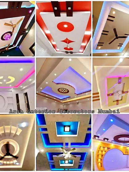 Stunning false ceiling designs in a variety of color combinations, including red and white, blue and yellow, and more.