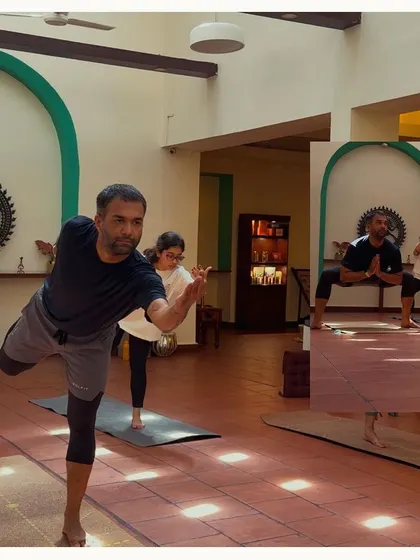 Another shot of the balancing pose and a goddess squat. This class was a true test of strength and endurance.