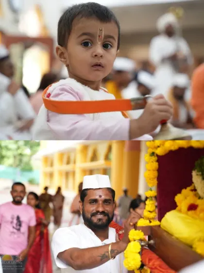 A collage showing the innocence of a young participant and the devotion of an adult during the Ashadhi Ekadashi celebration. The festival brings together all generations.