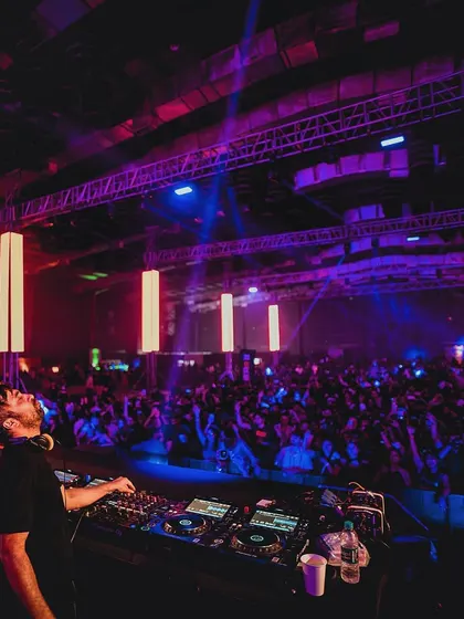 Feeling the energy of the massive crowd. This shot captures the scale of the event and the incredible feeling of playing for so many people.