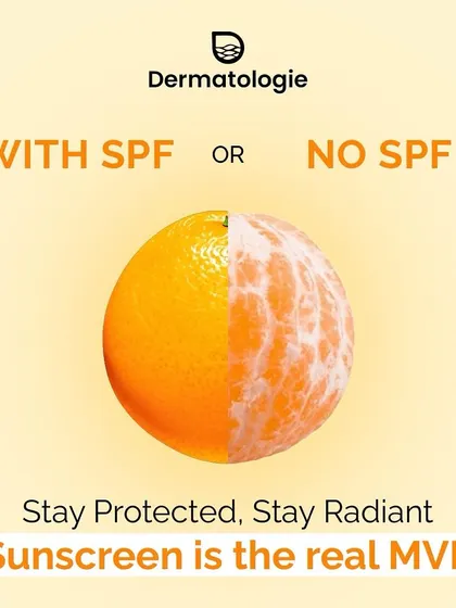 This visual of an orange powerfully illustrates the protective effect of sunscreen. The covered side remains fresh and vibrant, while the exposed side shows signs of damage, much like our skin.