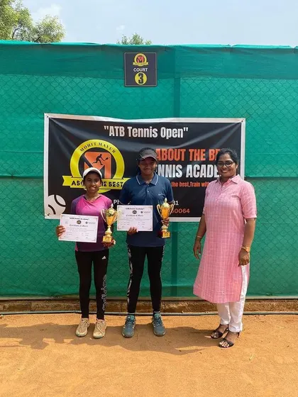 The girls' doubles winners at the ATB Open.