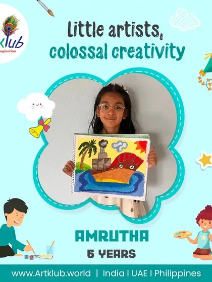 Amrutha, age 6, shows colossal creativity with her drawing of a ship sailing on the ocean.