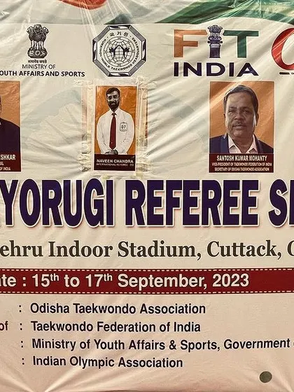 Another view of the banner from the National Referee Seminar in Odisha, organized under the Taekwondo Federation of India.