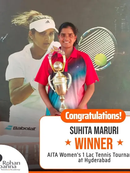 A huge congratulations to Suhita Maruri for her remarkable achievement, emerging as the champion in the AITA Women's 1 Lac tournament in Hyderabad. Your dedication has earned you a well-deserved victory.