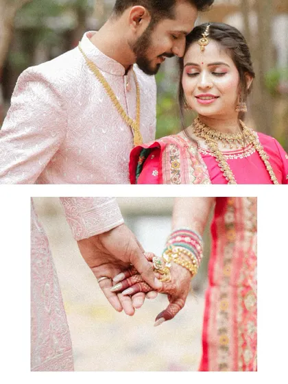 A collage focusing on the details: the loving glance and the holding of hands. These small moments are a big part of your wedding story.