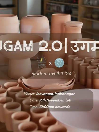 The announcement poster for Ügam 2.0, our annual student exhibit, showcasing a new cohort of talented potters and their work.