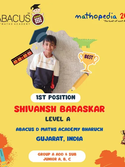 Shivansh Baraskar from Bharuch, Gujarat, achieving 1st Position in the junior group.