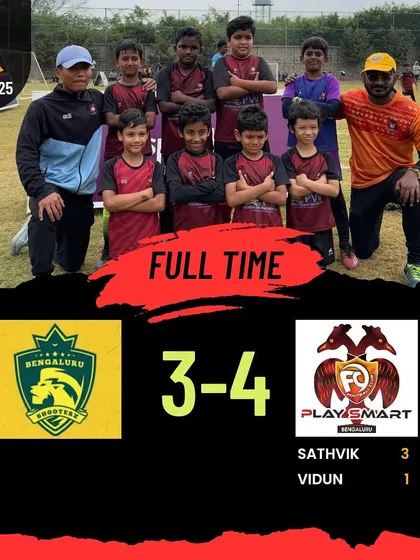 A day of mixed emotions. Our U-9 team celebrates a thrilling 4-3 victory, showcasing their fighting spirit.
