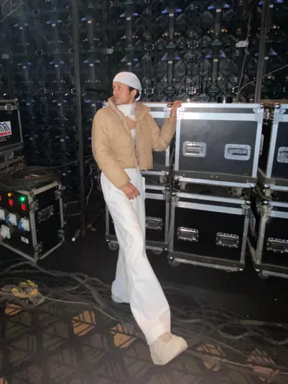 A quiet moment backstage before hitting the stage for a concert. The calm before the storm.