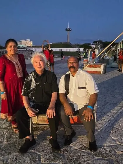 A pleasant evening with esteemed colleagues during a tournament in Okinawa. These events are also a time for building relationships within the international karate community.