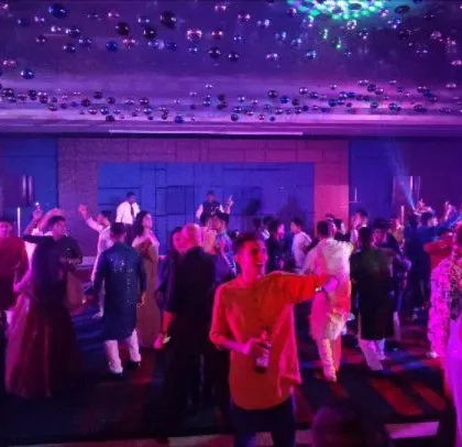 Guests in traditional wear enjoy the Diwali party. I cater the music and vibe to match the theme of the event.
