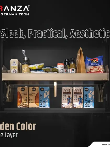 This golden single-layer pull-down unit is sleek, practical, and aesthetic. It adds a touch of luxury while ensuring your storage is organized and seamless.