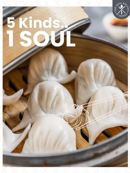 Five kinds of dimsums, one soulful kitchen. A tempting shot of my waterchestnut corn dimsums, showcasing their unique shape.
