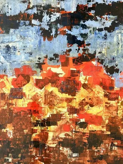A full, clear view of H.A. Gade's 'Housing Complex'. This piece is a masterful balancing act between abstraction and representation, turning a cityscape into a vibrant composition of color and form, a style I often recommend for collectors of modern Indian art.