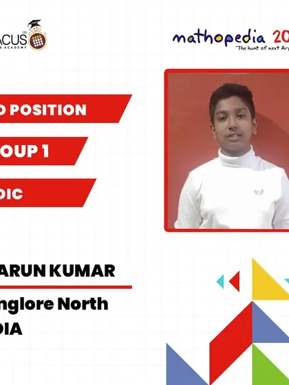 Congratulations to S Tarun Kumar from Bangalore North for securing 2nd Position in the Vedic Maths category.