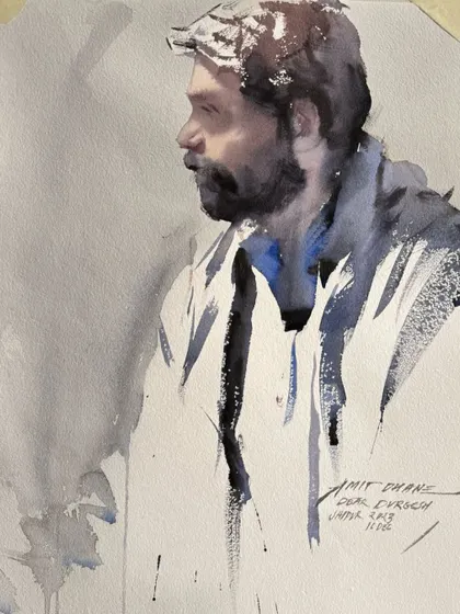 A quick 10 minute live colour sketch I did during a workshop in Jaipur. Working this fast forces me to focus on the essential shapes and colours.