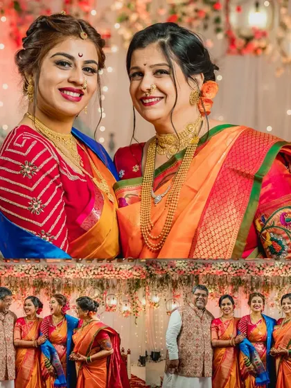 A collage showcasing family portraits taken during the wedding, capturing the bride with her loved ones.