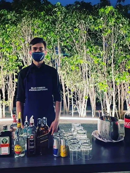 We are your go-to for house parties. This simple but effective setup with popular spirits like Jagermeister and Red Bull shows how we can get your party rocking efficiently and hygienically.
