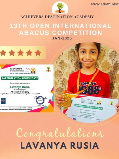 Congratulations to Lavanya Rusia for her participation and medal in the Abacus B Category. We are proud of her hard work.