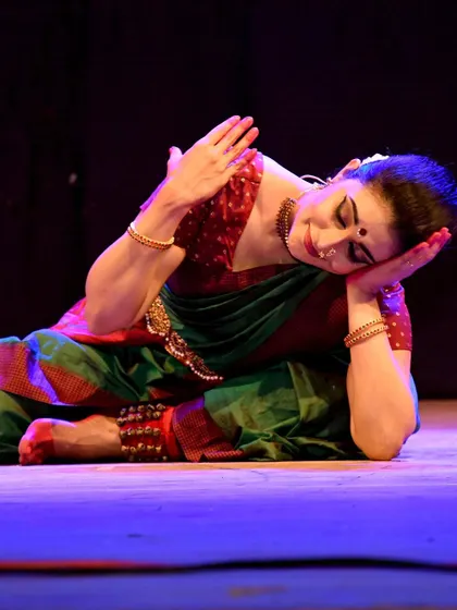 A moment of quiet surrender from the Kanhopatra performance at the Samskriti Festival in Aurangabad.