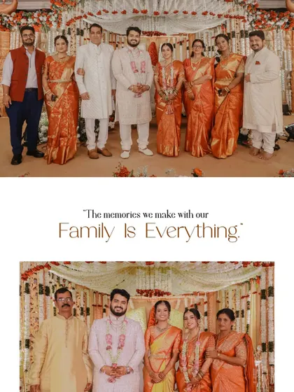 A heartwarming collage of family portraits from the wedding. It emphasizes the importance of family in the celebration, with the tagline "Family Is Everything."
