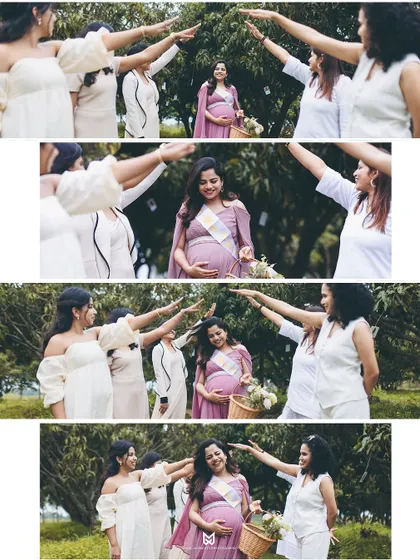 A collage showing a fun baby shower game. Capturing these interactive moments is key to telling the full story of the day's celebration.