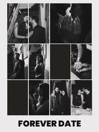A collage that tells the story of a "Forever Date". It combines various candid and posed moments from a single evening, showing the versatility of an intimate couple's session.