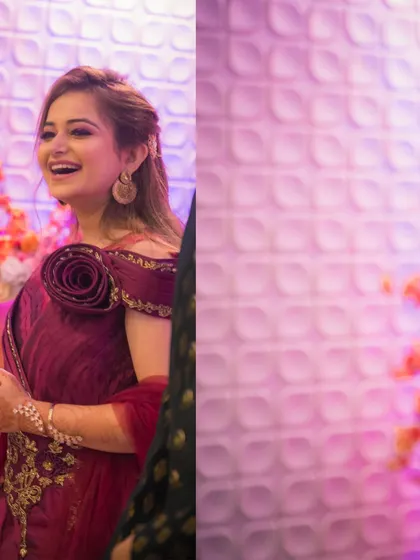 A candid shot of the bride's joyful laughter during her Roka ceremony. Her genuine happiness is absolutely radiant.