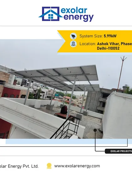 A 5.99 kW solar system installed in Ashok Vihar, Phase 1. This setup is designed to provide substantial relief from high electricity bills for a standard-sized urban home.