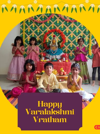 Dressed in their festive best, children participate in the Varalakshmi Vratham celebration. We believe that experiencing festivals firsthand is the best way to build cultural identity and a sense of belonging.