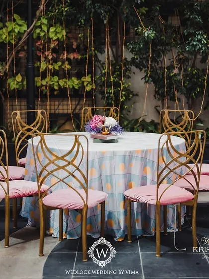 We created a chic and comfortable lounge area for this Mehendi using pastel-colored sofas and chairs. The setup was perfect for guests to relax, chat, and enjoy the festivities.