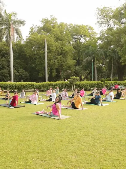 The squad moving through a gentle yoga flow. We cater to all levels, ensuring everyone can participate and benefit.