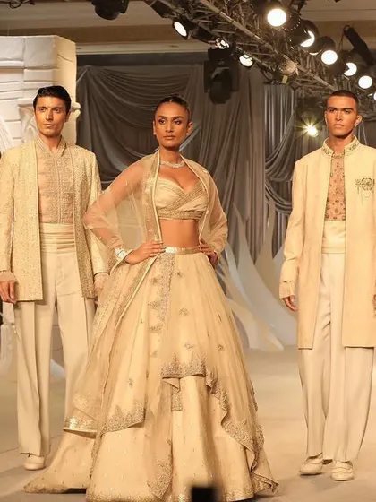 A full runway look for the Shantanu & Nikhil show. My makeup on the male model is subtle yet effective, enhancing his features for the runway.