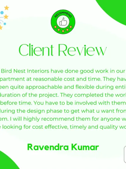 This review from a client at Sobha Windsor, Whitefield, commends our cost-effective and timely work. We are proud to be recommended for our quality and professionalism.