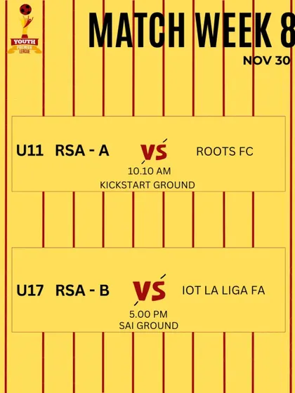 Match week 8 fixtures for our U11 and U17 teams in the KSFA YPL.