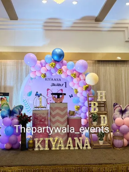 A close-up of the beautiful butterfly-themed decor for Kiyaana's first birthday.