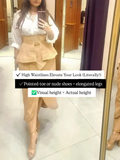Rule #3 in action: High waistlines and pointed-toe shoes create visual height.