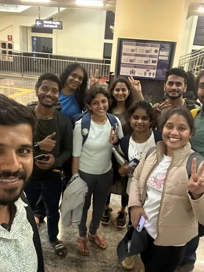 The journey starts and ends with friends. A happy group selfie at the railway station, ready to begin their Kumara Parvatha adventure.